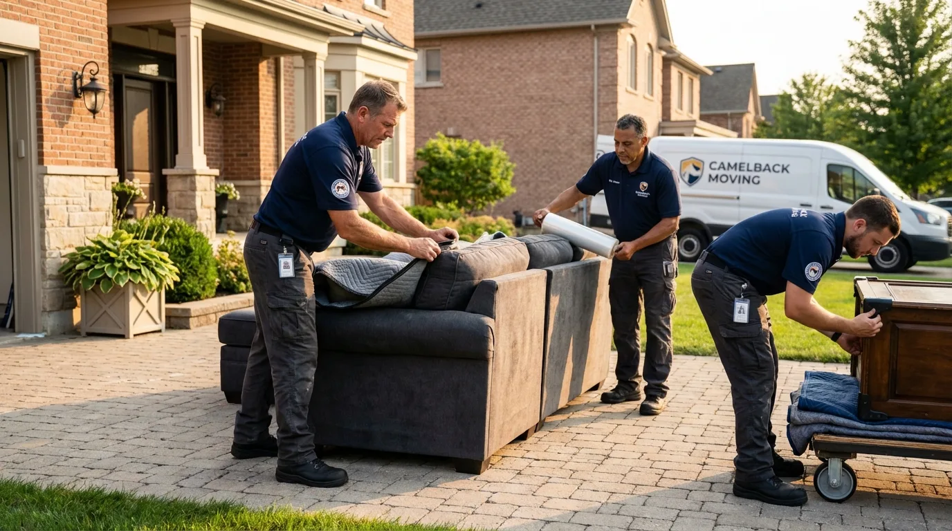 Large estate moving crew wrapping furniture in Saint Joseph, IL